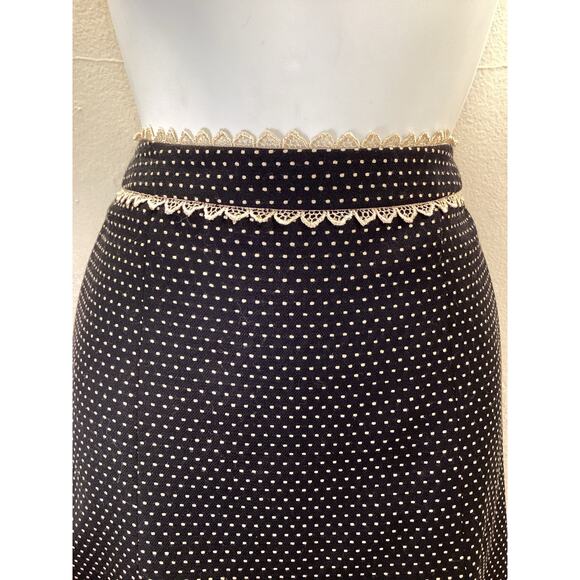 Nanette Lepore Y2K Secretary Black Ivory Polka Dot Aline Lace Wool Work Skirt 6 - Picture 3 of 7